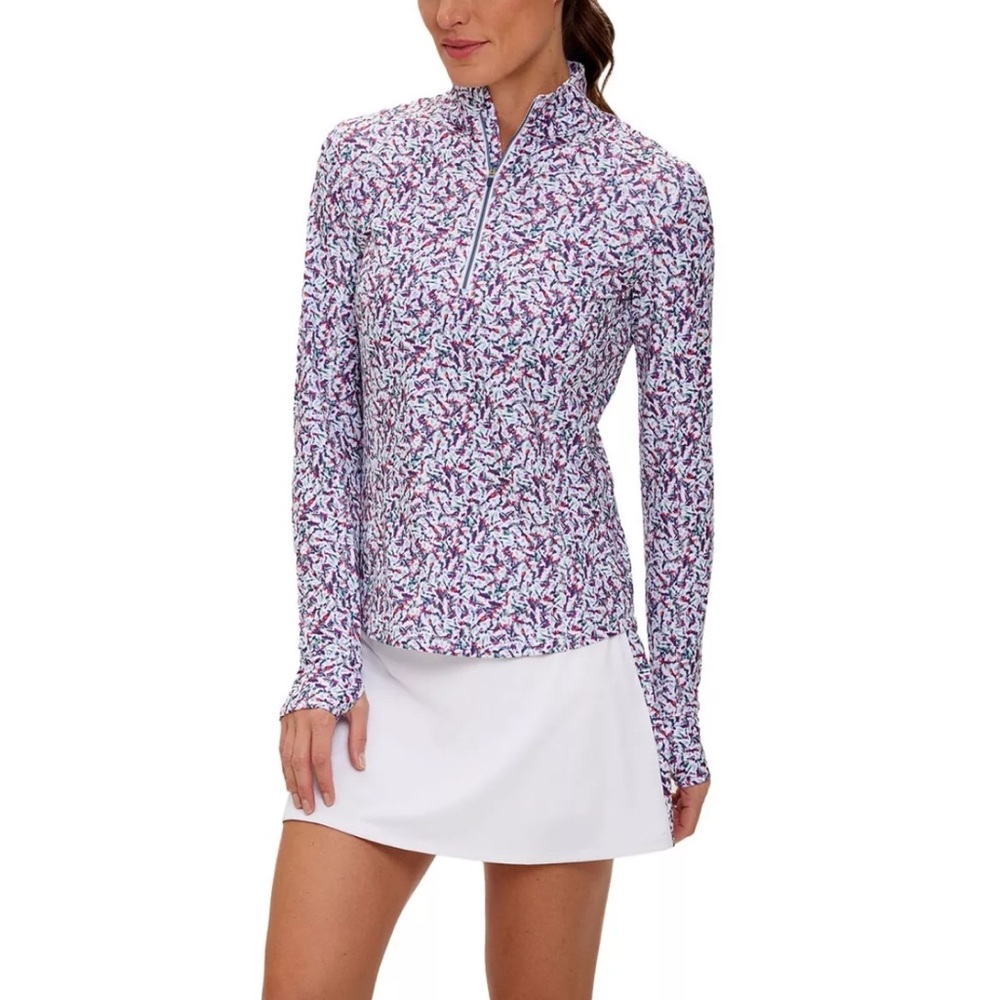 Zero Restriction $145 Renae Mardi Gras 1/4 Zip Top Pullover Sz Small Mock Neck